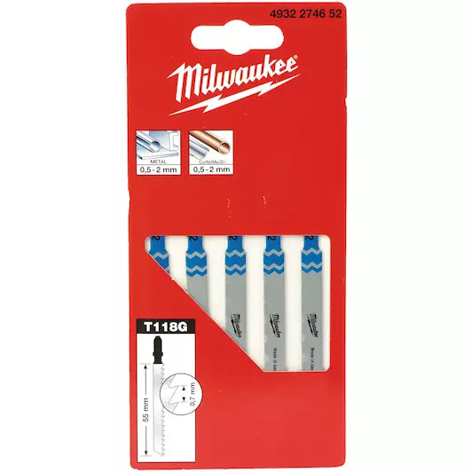 Milwaukee Metals Jigsaw Blades 55mm T118G 5Pk - 4932274652