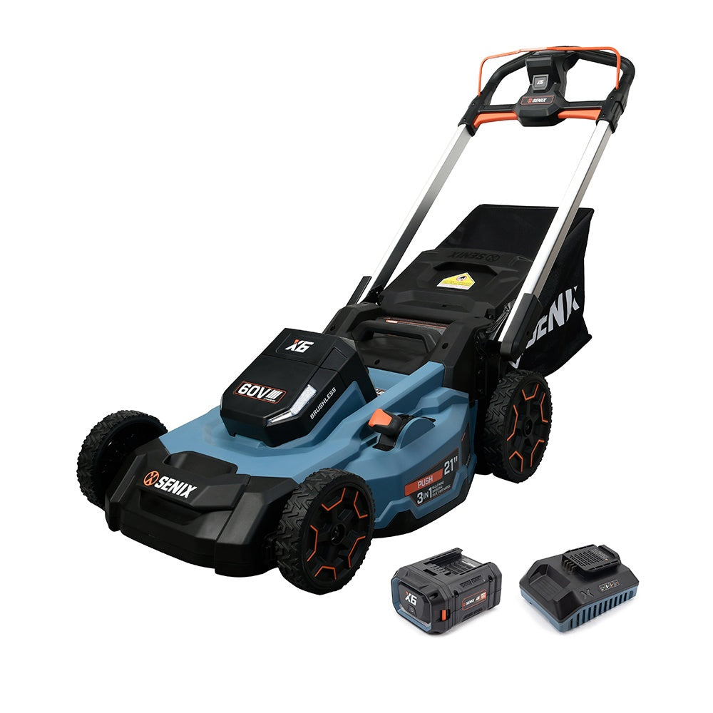 SENIX X6 60V Brushless 53cm (21") Push Lawn Mower Kit LPPX6-H-EU