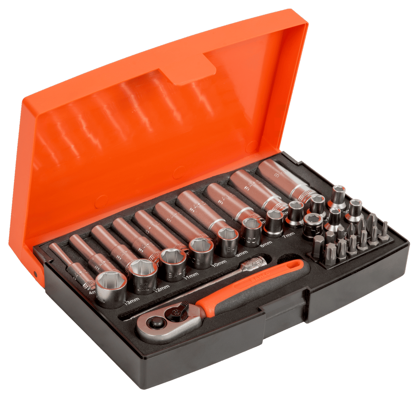 Bahco 1/4" Square Drive Socket and Deep Socket Set with Metric Hex Profile and Screwdriver Bits  SL25L