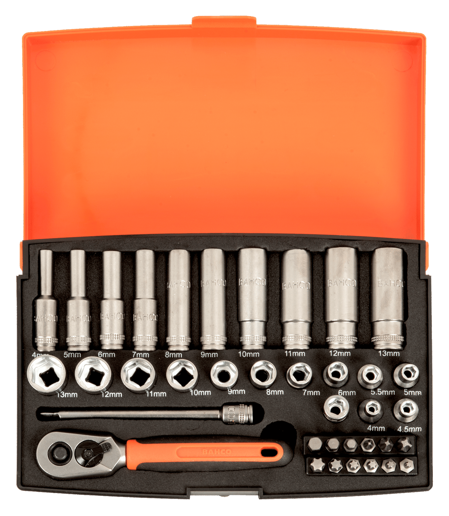 Bahco 1/4" Square Drive Socket and Deep Socket Set with Metric Hex Profile and Screwdriver Bits  SL25L