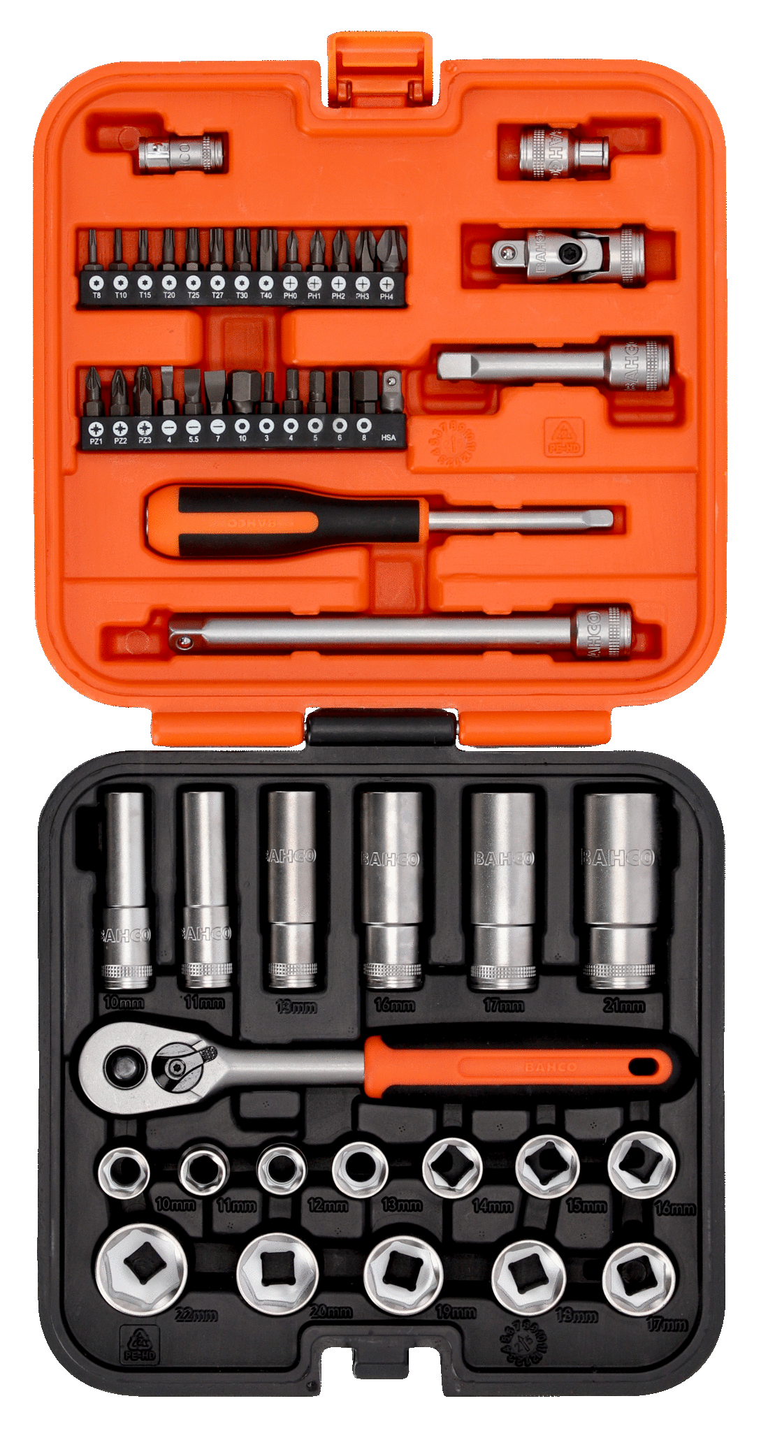 Bahco 3/8" Square Drive Standard and Deep Socket Set with Metric Hex Profile and 1/4" Bits - 51 Pcs  S51MC3H