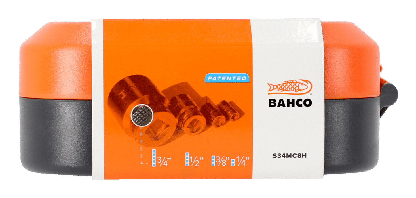 Bahco 1/4" Square Drive Socket and Bit Set with Metric Hex Profile and Ratcheting Bit Holder - 34 Pcs  S34MC8H