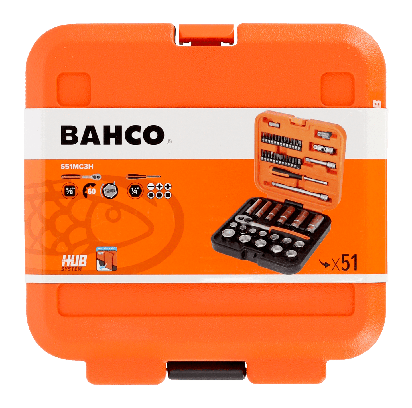 Bahco 3/8" Square Drive Standard and Deep Socket Set with Metric Hex Profile and 1/4" Bits - 51 Pcs  S51MC3H