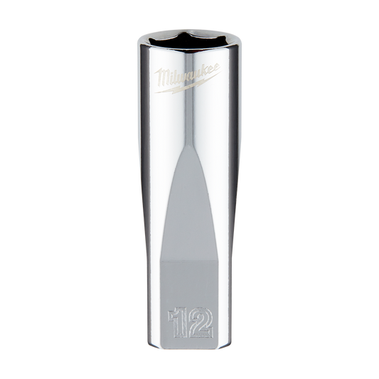 Milwaukee 1/4" Drive Socket Metric Deep 12mm - 45349050 - Available at Power Tool Specialists, Carlton, Victoria, Australia.