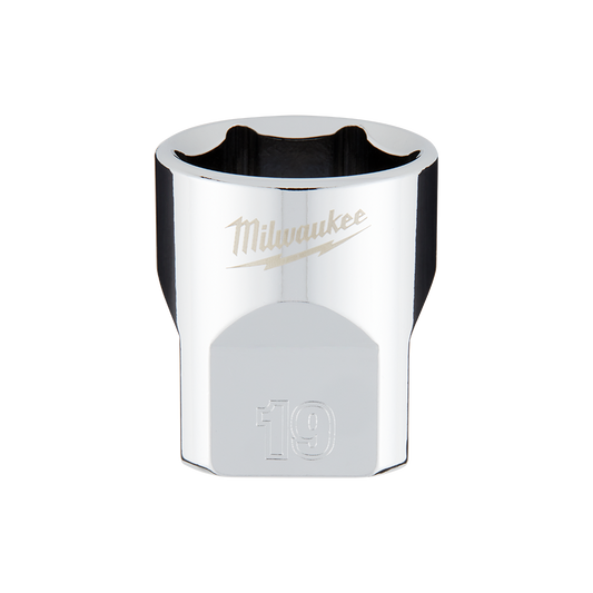 Milwaukee 3/8" Drive Socket Metric Standard 19mm - 45349089 - Available at Power Tool Specialists, Carlton, Victoria, Australia.