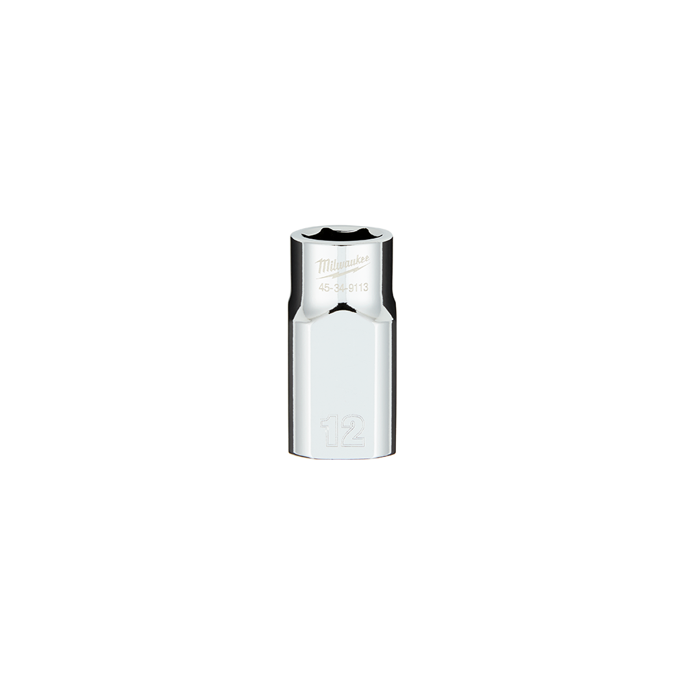 Milwaukee 1/2" Drive Socket  Metric Standard 12mm - 45349113 - Available at Power Tool Specialists, Carlton, Victoria, Australia.