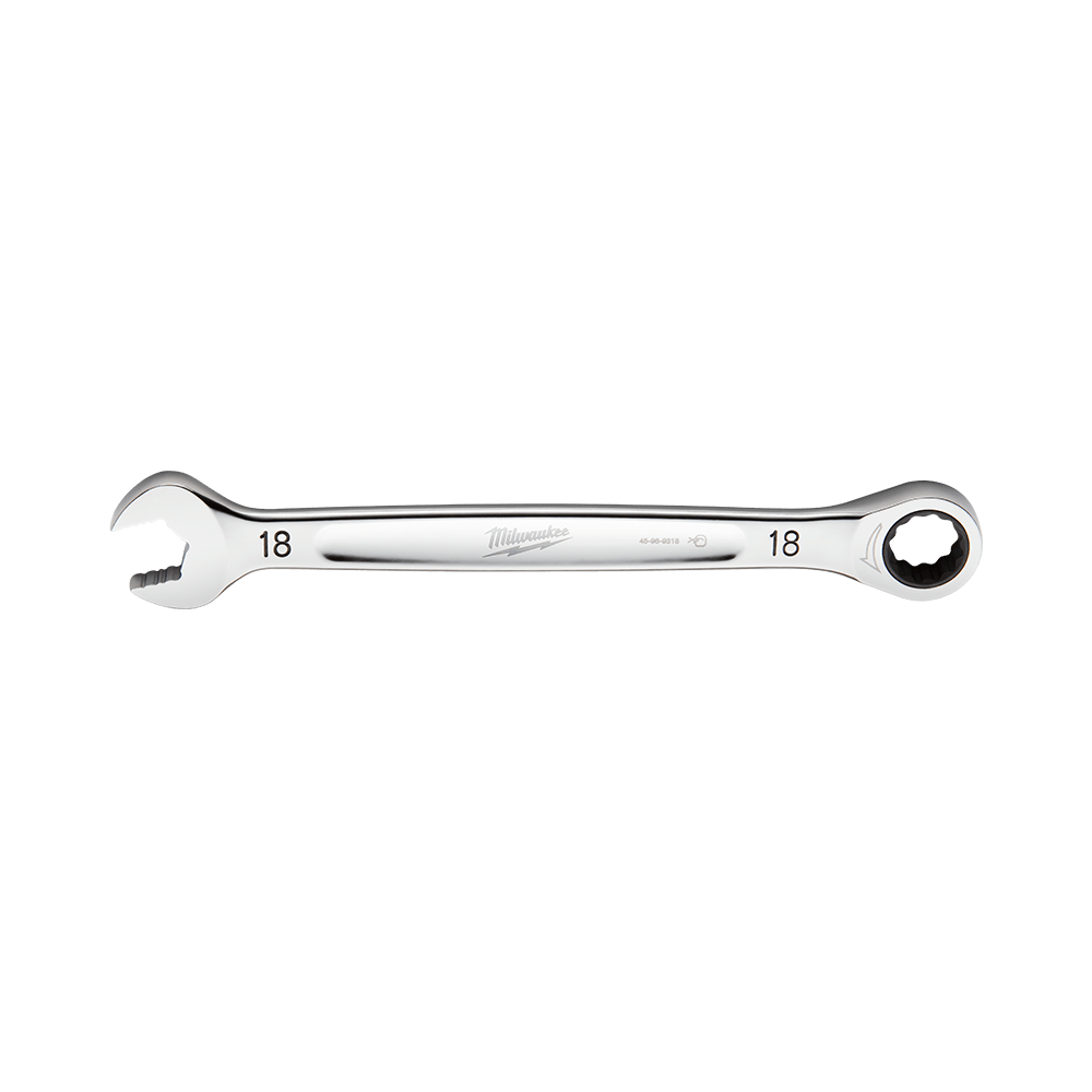 Milwaukee 18mm Ratcheting Combo Wrench - 45969318 - Available at Power Tool Specialists, Carlton, Victoria, Australia.
