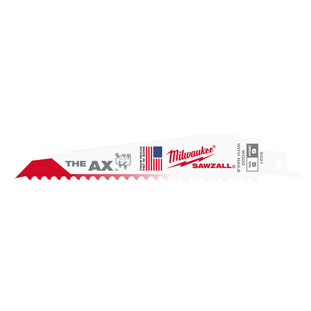 Milwaukee SAWZALL™ The AX™ 150mm 6" 5TPI Blade 5 Pack - 48005021 - Available at Power Tool Specialists, Carlton, Victoria, Australia.