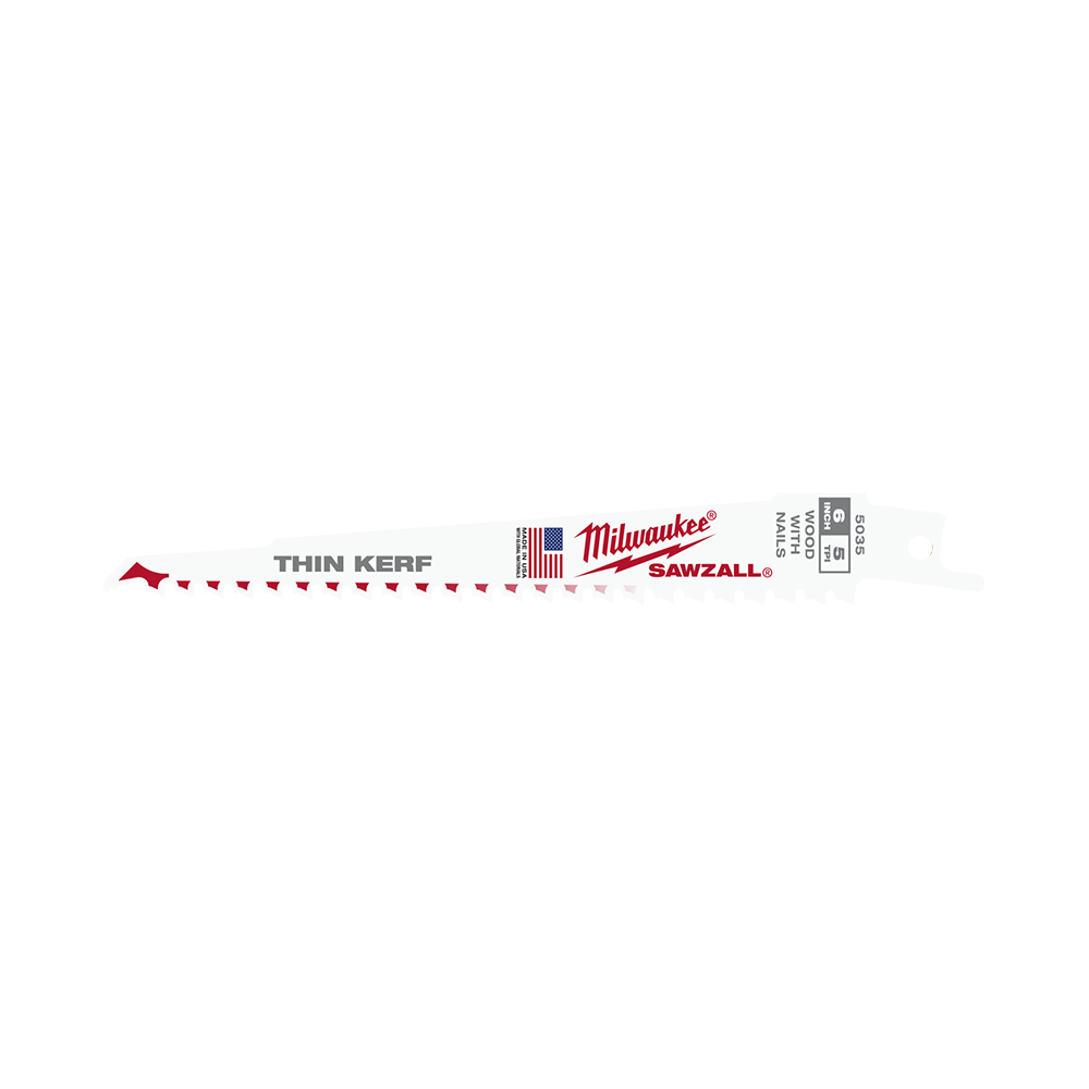 Milwaukee SAWZALL™ Thin Kerf Wood 150mm 6" 5TPI Blade 5 pack - 48005035 - Available at Power Tool Specialists, Carlton, Victoria, Australia.