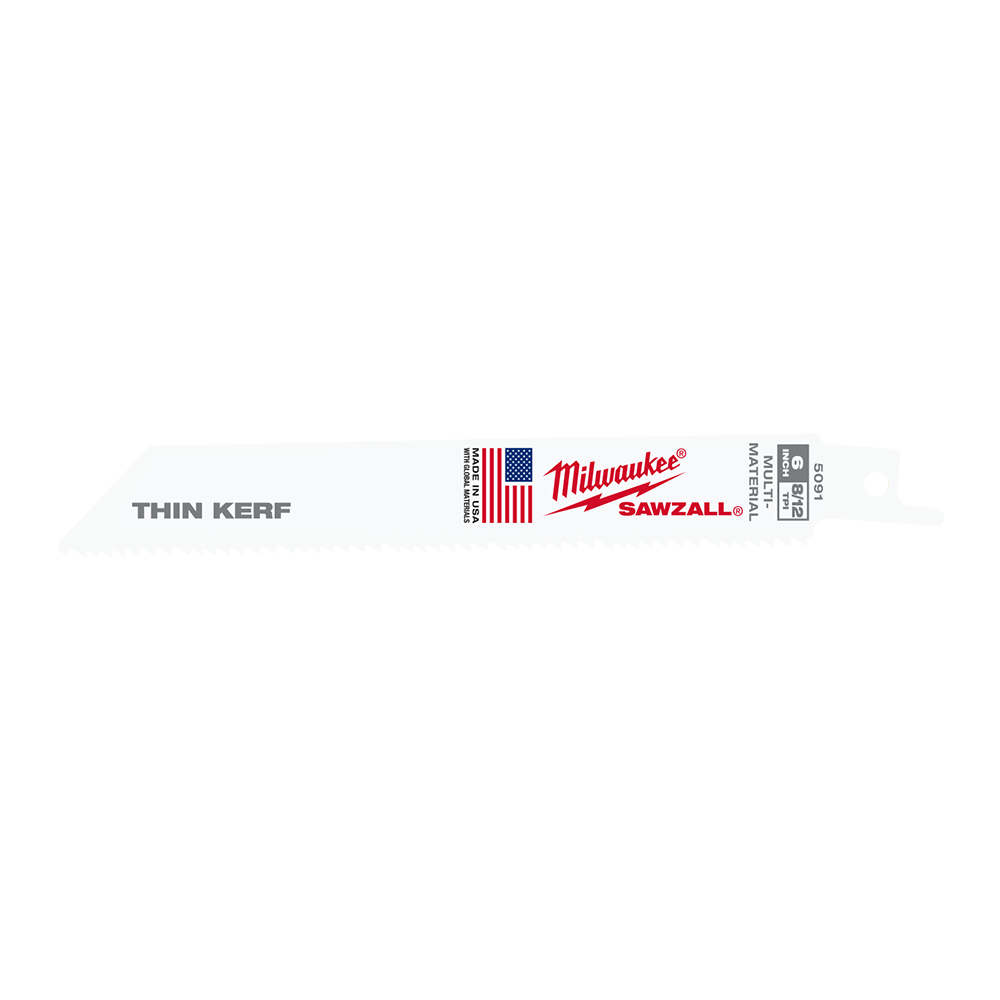 Milwaukee SAWZALL™ Thin Kerf Multi-Material 150mm 6" 8/12TPI Blade 5 pack - 48005091 - Available at Power Tool Specialists, Carlton, Victoria, Australia.