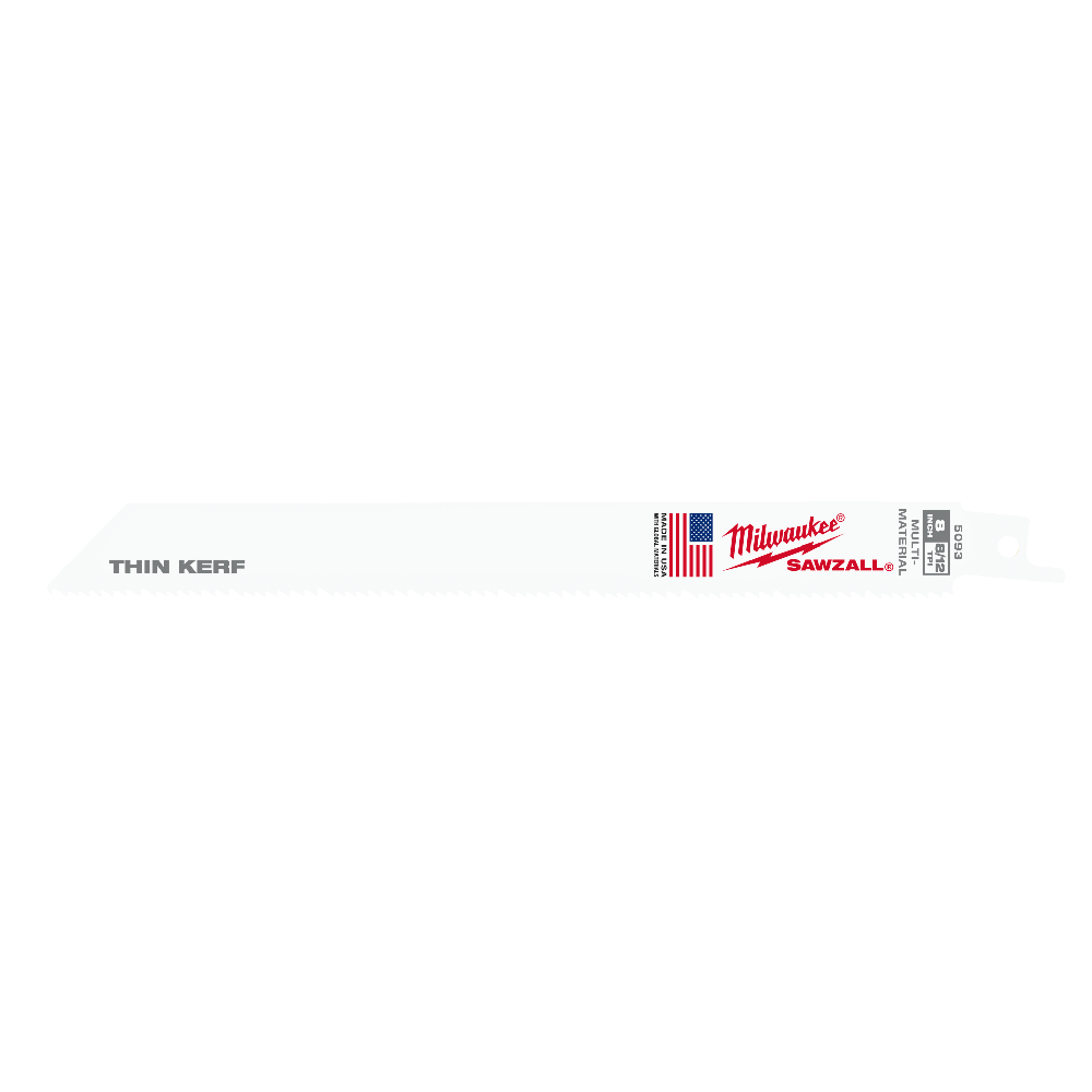 Milwaukee SAWZALL™ Thin Kerf Multi-Material 200mm 8" 8/12TPI Blade 5 pack - 48005093 - Available at Power Tool Specialists, Carlton, Victoria, Australia.