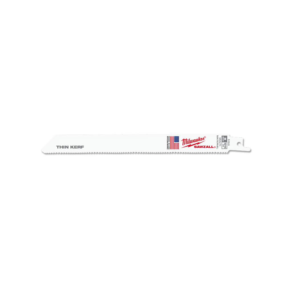 Milwaukee SAWZALL™ Thin Kerf Multi-Material 200mm 8" 10/14TPI Blade 5 pack - 48005193 - Available at Power Tool Specialists, Carlton, Victoria, Australia.