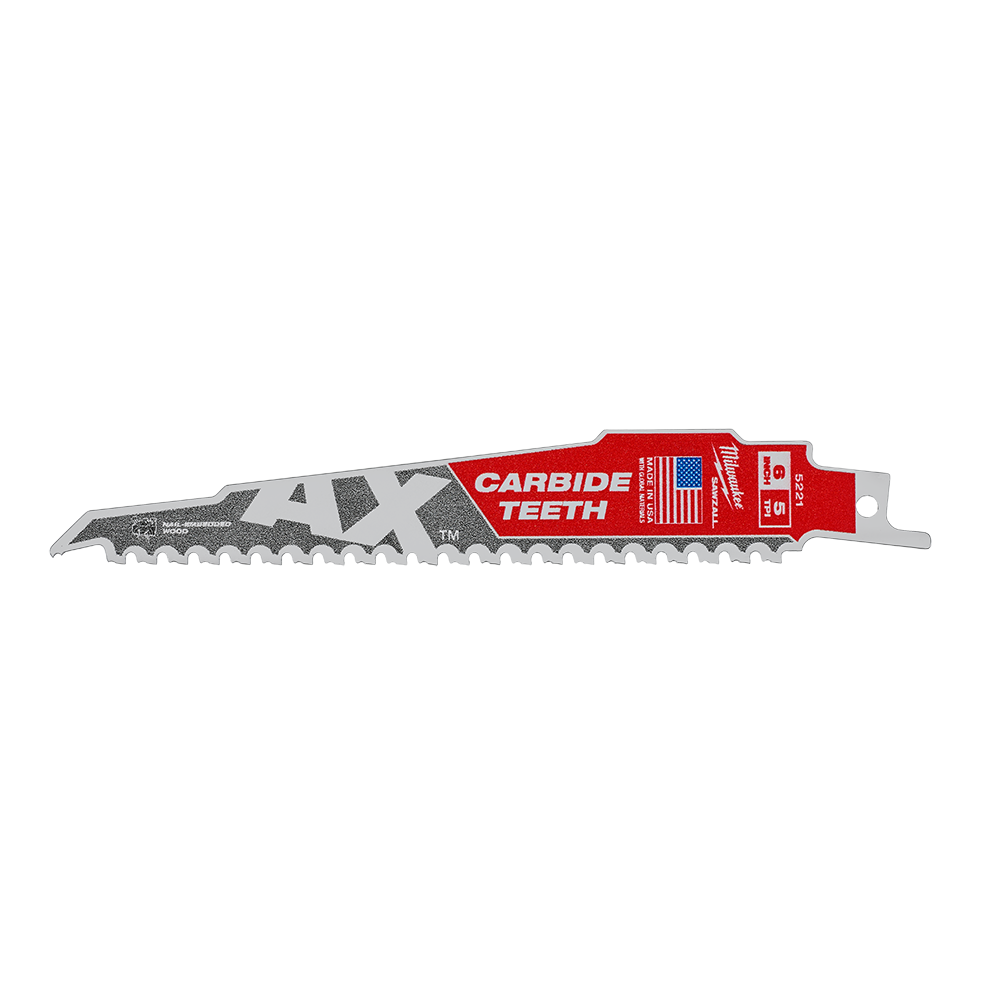 Milwaukee SAWZALL™ The AX™ with Carbide Teeth 150mm 6" 5TPI Blade 1 Pack - 48005221 - Available at Power Tool Specialists, Carlton, Victoria, Australia.
