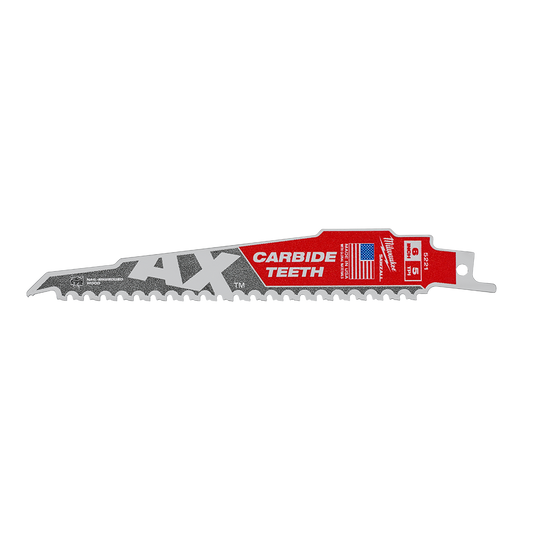 Milwaukee SAWZALL™ The AX™ with Carbide Teeth 150mm 6" 5TPI Blade 1 Pack - 48005221 - Available at Power Tool Specialists, Carlton, Victoria, Australia.