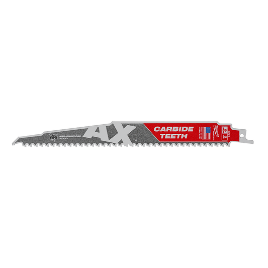 Milwaukee SAWZALL™ The AX™ with Carbide Teeth 230mm 9" 5TPI Blade 1 Pack - 48005226 - Available at Power Tool Specialists, Carlton, Victoria, Australia.