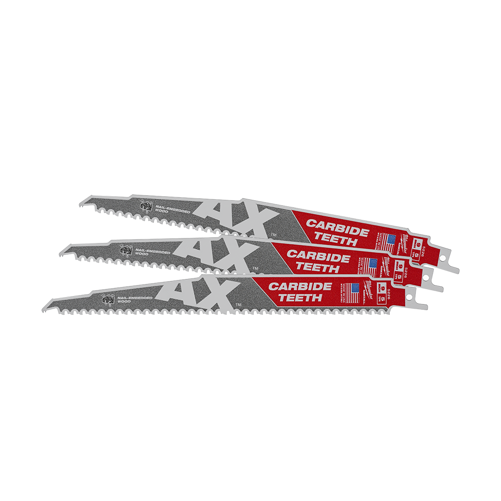 Milwaukee SAWZALL™ The AX™ with Carbide Teeth 230mm 9" 5TPI Blade 3 Pack - 48005326 - Available at Power Tool Specialists, Carlton, Victoria, Australia.