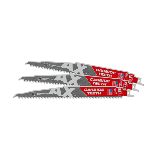 Milwaukee SAWZALL™ The AX™ with Carbide Teeth 230mm 9" 5TPI Blade 3 Pack - 48005326 - Available at Power Tool Specialists, Carlton, Victoria, Australia.