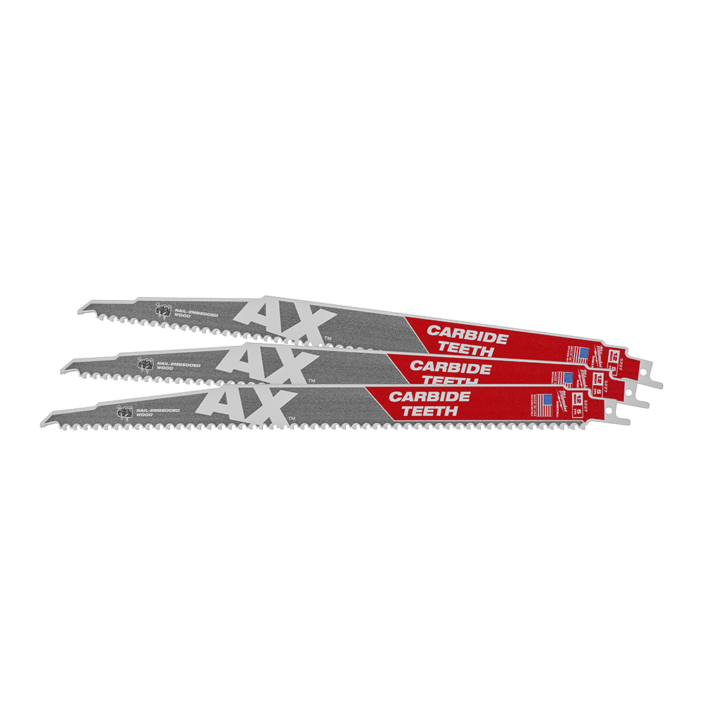 Milwaukee SAWZALL™ The AX™ with Carbide Teeth 300mm 12" 5TPI Blade 3 Pack - 48005327 - Available at Power Tool Specialists, Carlton, Victoria, Australia.