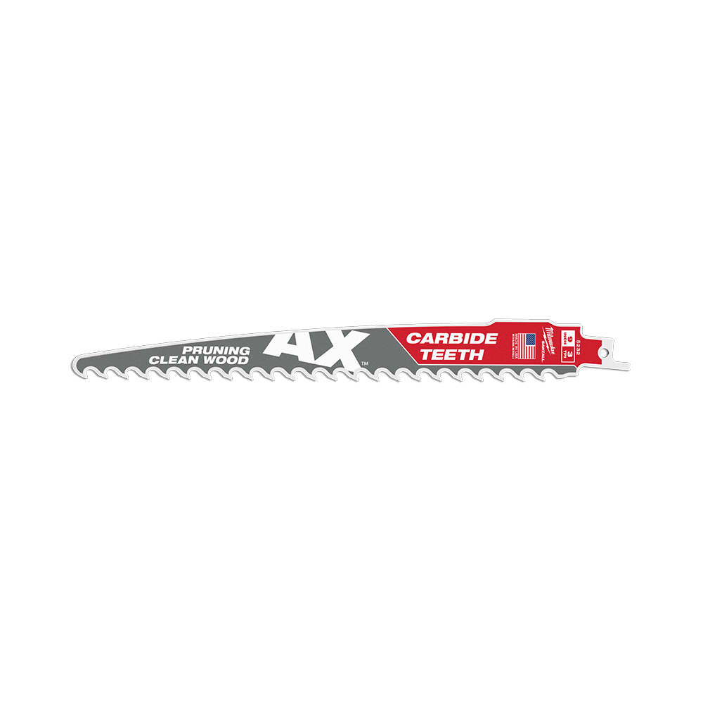 Milwaukee SAWZALL™ The AX™ with Carbide Teeth Pruning 225mm 9" 3TPI Blade 1 Pack - 48005232 - Available at Power Tool Specialists, Carlton, Victoria, Australia.