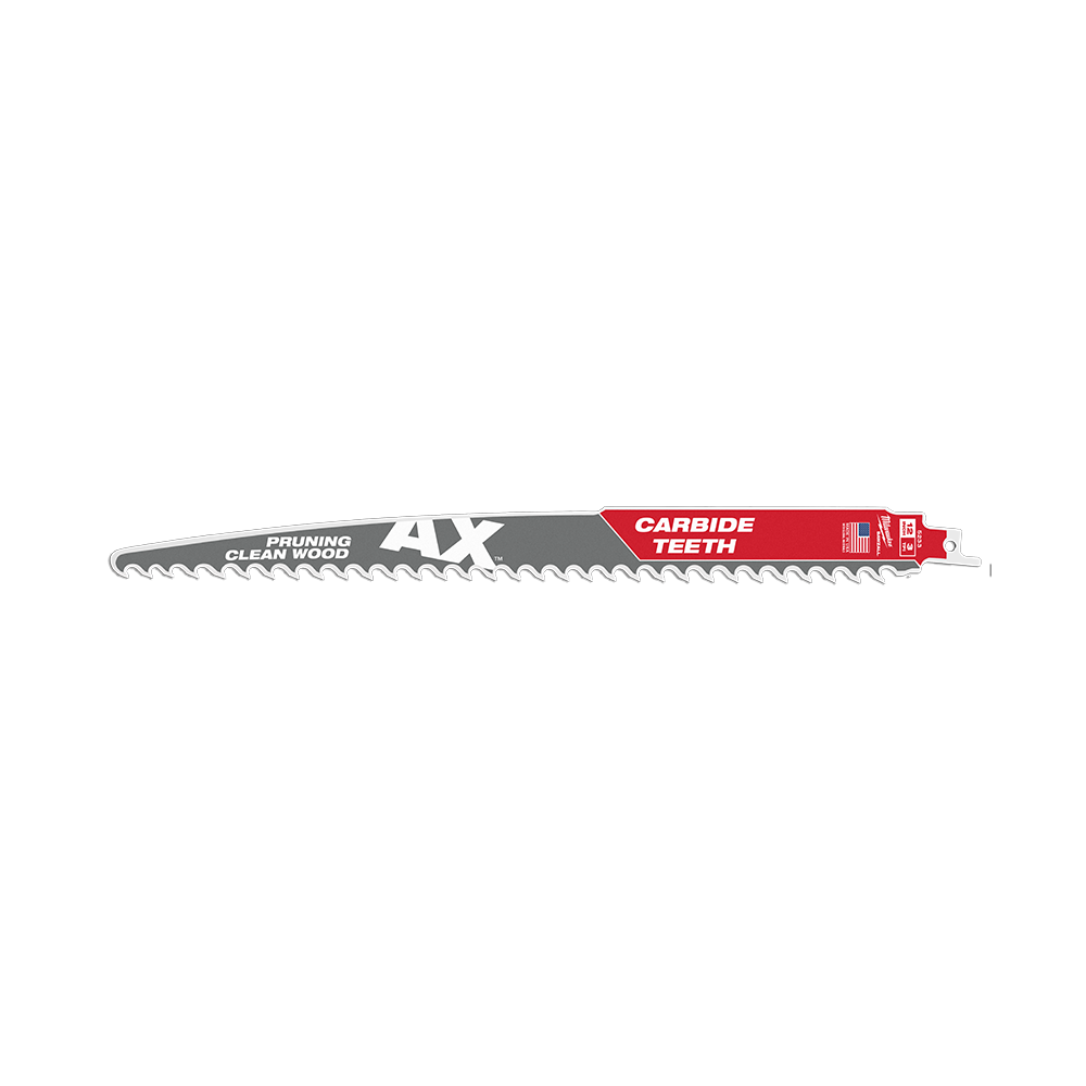 Milwaukee SAWZALL™ The AX™ with Carbide Teeth Pruning 305mm 12" 3TPI Blade 1 Pack - 48005233 - Available at Power Tool Specialists, Carlton, Victoria, Australia.