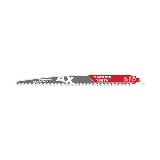 Milwaukee SAWZALL™ The AX™ with Carbide Teeth Pruning 305mm 12" 3TPI Blade 1 Pack - 48005233 - Available at Power Tool Specialists, Carlton, Victoria, Australia.
