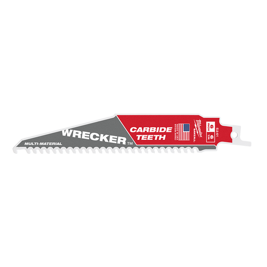 Milwaukee SAWZALL™ The WRECKER™ with Carbide Teeth Demolition 150mm 6" 6TPI Blade 1 Pack - 48005241 - Available at Power Tool Specialists, Carlton, Victoria, Australia.