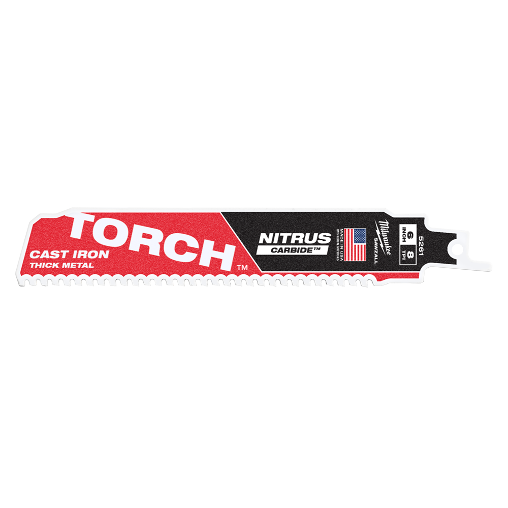 Milwaukee SAWZALL™ The TORCH™ with NITRUS CARBIDE™™ Teeth 150mm 6" 8TPI Blade 1 Pack - 48005261 - Available at Power Tool Specialists, Carlton, Victoria, Australia.