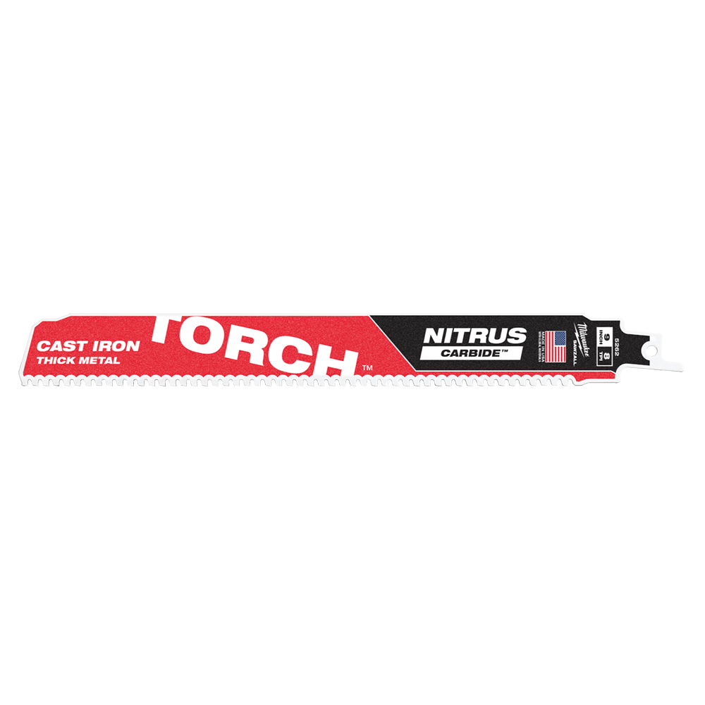 Milwaukee SAWZALL™ The TORCH™ with NITRUS CARBIDE™™ Teeth 230mm 9" 8TPI Blade 1 Pack - 48005262 - Available at Power Tool Specialists, Carlton, Victoria, Australia.