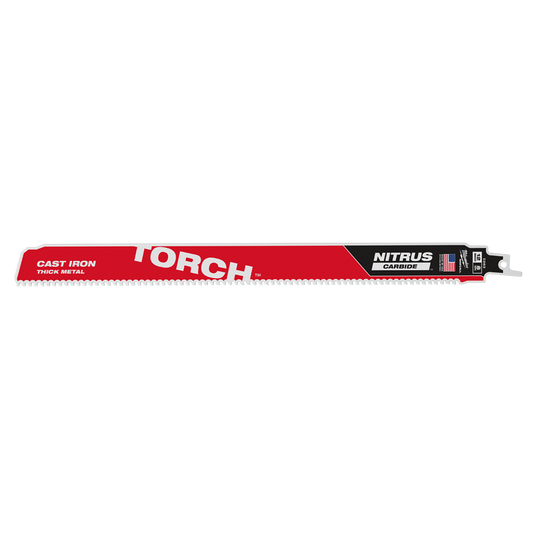 Milwaukee SAWZALL™ The TORCH™ with NITRUS CARBIDE™™ Teeth 300mm 12" 8TPI Blade 1 Pack - 48005263 - Available at Power Tool Specialists, Carlton, Victoria, Australia.