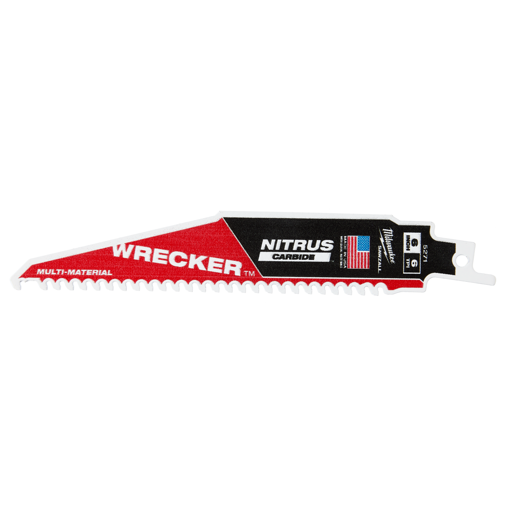 Milwaukee SAWZALL™ The WRECKER™ with NITRUS CARBIDE™ Teeth Demolition 150mm 6" 6TPI Blade 1 Pack - 48005271 - Available at Power Tool Specialists, Carlton, Victoria, Australia.