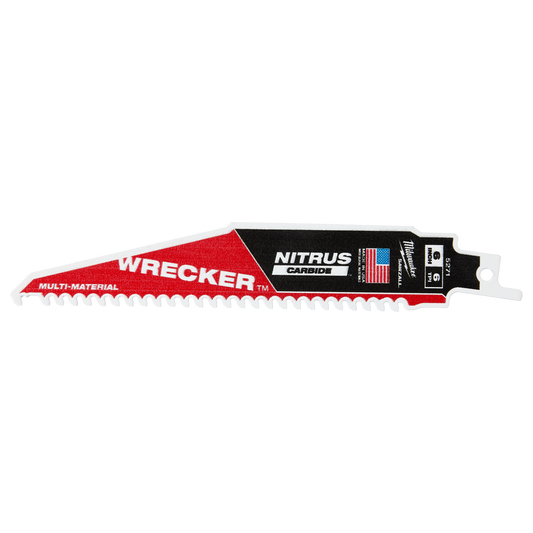 Milwaukee SAWZALL™ The WRECKER™ with NITRUS CARBIDE™ Teeth Demolition 150mm 6" 6TPI Blade 1 Pack - 48005271 - Available at Power Tool Specialists, Carlton, Victoria, Australia.