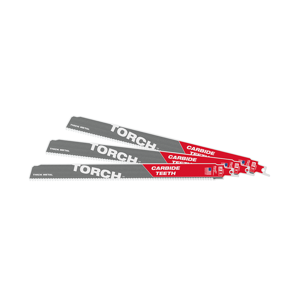 Milwaukee SAWZALL™ The TORCH™ with Carbide Teeth 300mm 12" 8TPI Blade 3 Pack - 48005303 - Available at Power Tool Specialists, Carlton, Victoria, Australia.