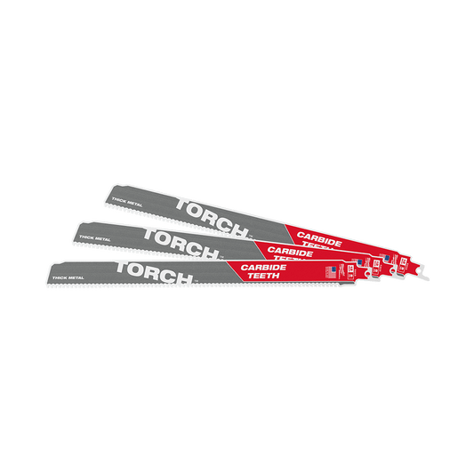 Milwaukee SAWZALL™ The TORCH™ with Carbide Teeth 300mm 12" 8TPI Blade 3 Pack - 48005303 - Available at Power Tool Specialists, Carlton, Victoria, Australia.