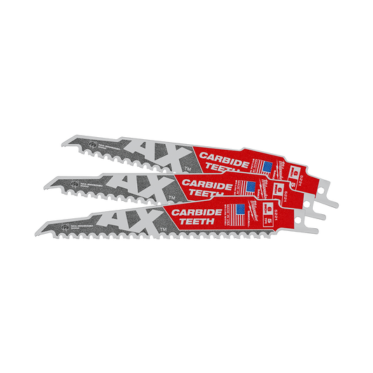 Milwaukee SAWZALL™ The AX™ with Carbide Teeth 150mm 6" 5TPI Blade 3 Pack - 48005321 - Available at Power Tool Specialists, Carlton, Victoria, Australia.