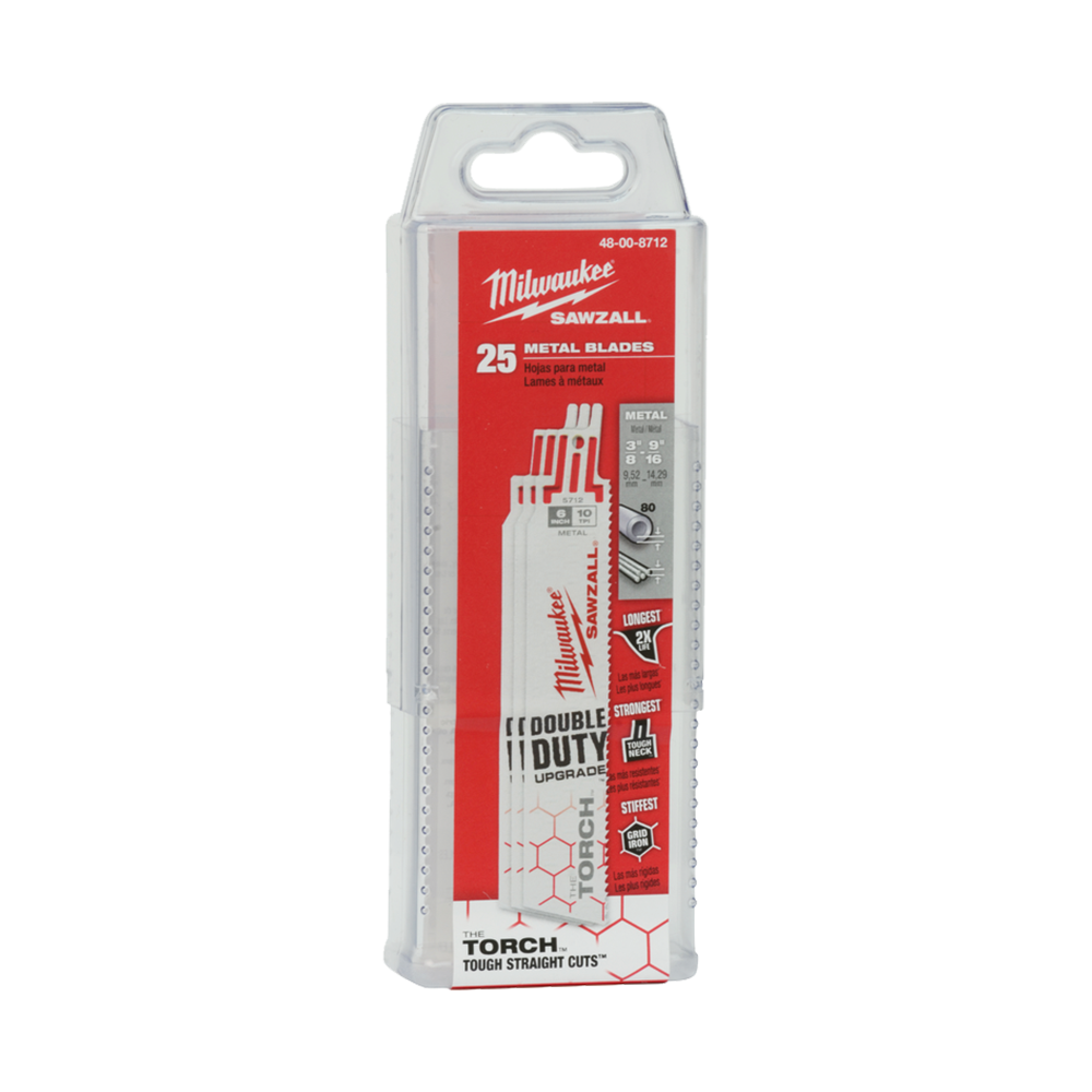 Milwaukee SAWZALL™ The TORCH™ Metal Demolition 150mm 6" 18TPI Blade 25 Pack - 48008784 - Available at Power Tool Specialists, Carlton, Victoria, Australia.