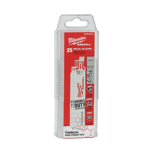 Milwaukee SAWZALL™ The TORCH™ Metal Demolition 150mm 6" 18TPI Blade 25 Pack - 48008784 - Available at Power Tool Specialists, Carlton, Victoria, Australia.