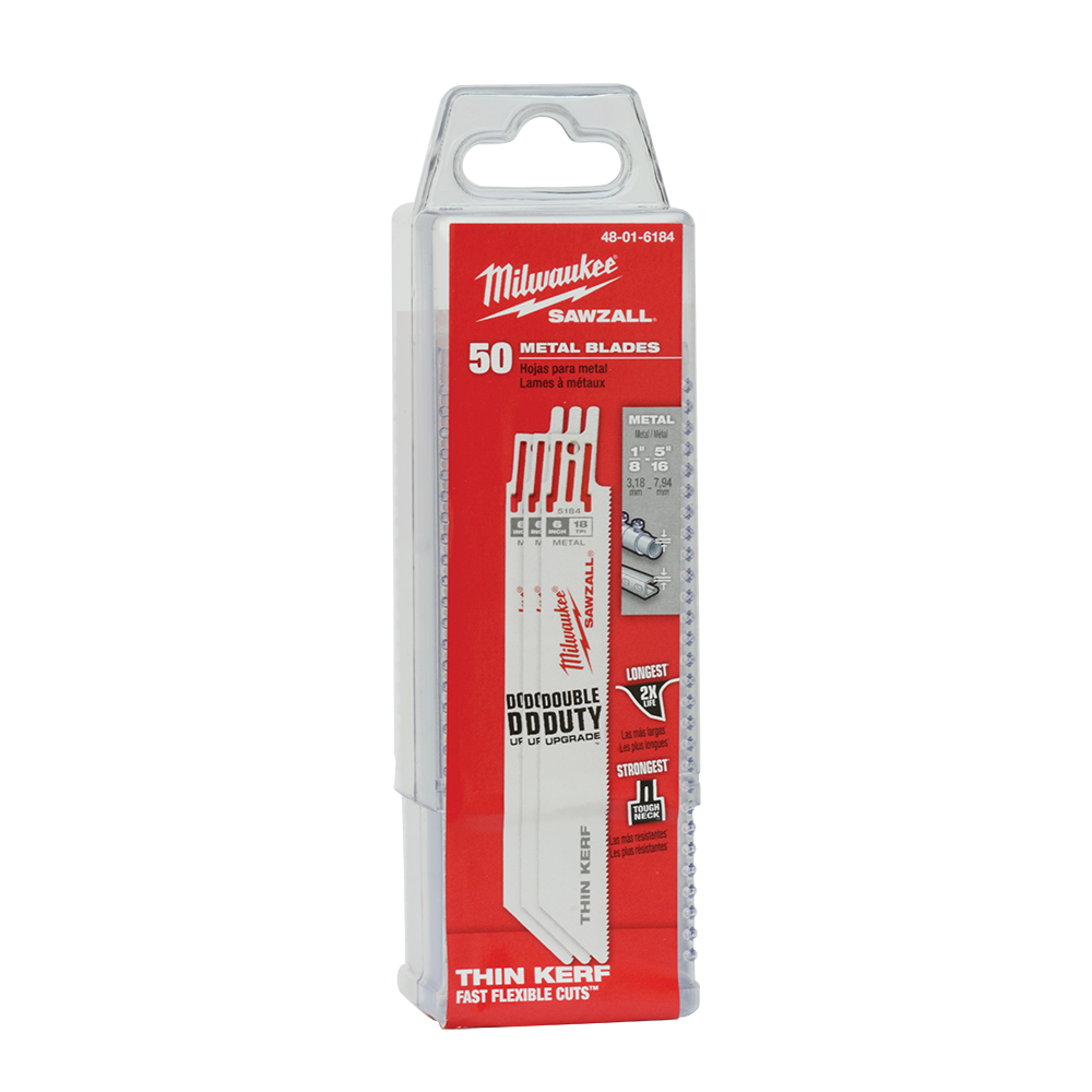Milwaukee SAWZALL™ Thin Kerf Metal 150mm 6" 18TPI Blade 50 Pack - 48016184 - Available at Power Tool Specialists, Carlton, Victoria, Australia.
