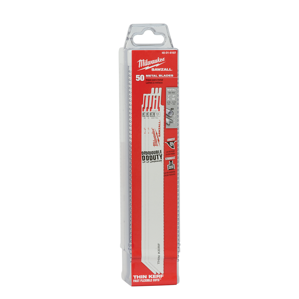 Milwaukee SAWZALL™ Thin Kerf Metal 230mm 9" 14TPI Blade 50 Pack - 48016187 - Available at Power Tool Specialists, Carlton, Victoria, Australia.