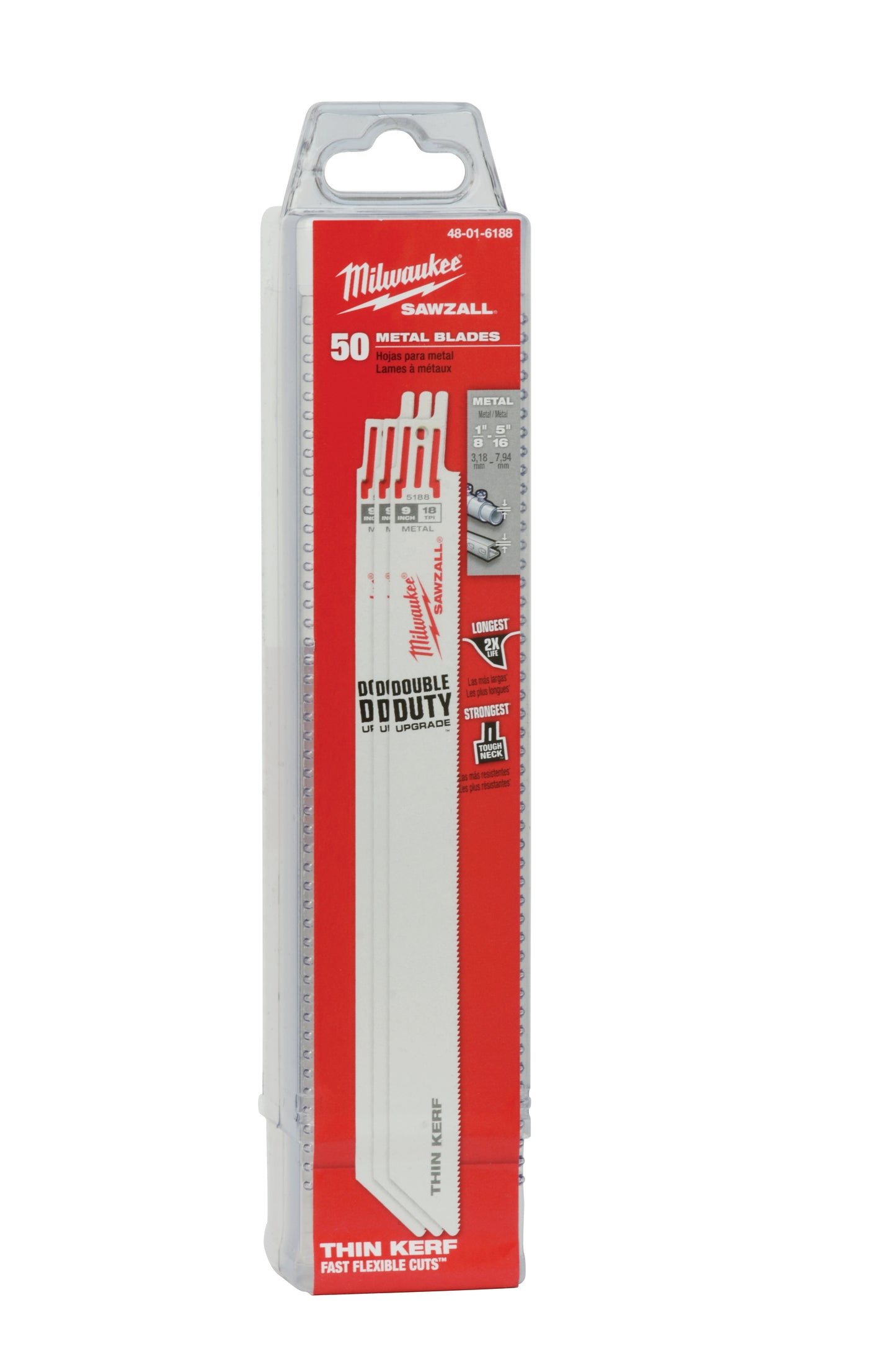Milwaukee SAWZALL™ Thin Kerf Metal 230mm 9" 18TPI Blade 50 Pack - 48016188 - Available at Power Tool Specialists, Carlton, Victoria, Australia.