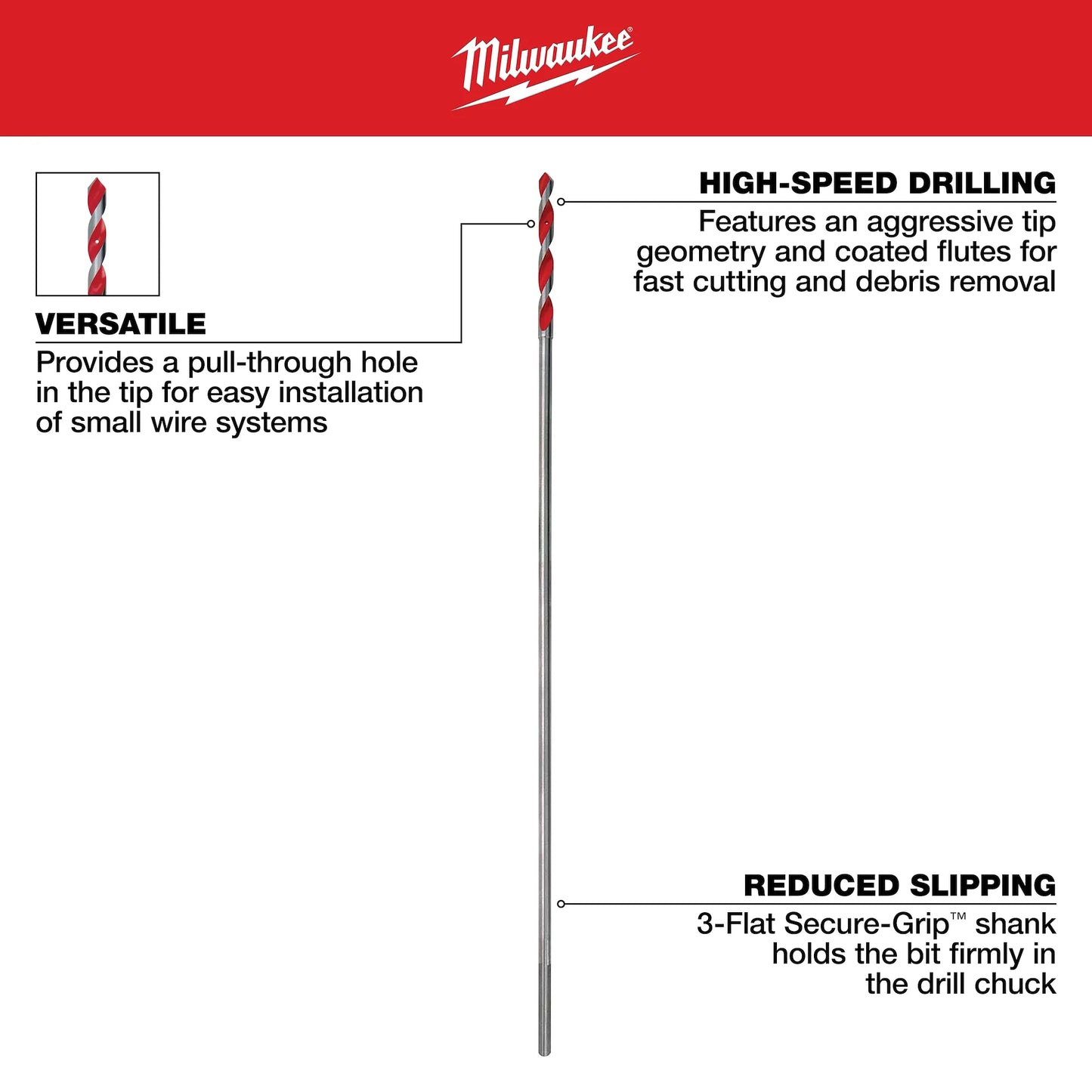 Milwaukee 1/4" x 457mm Bellhanger Drill Bit 48137225