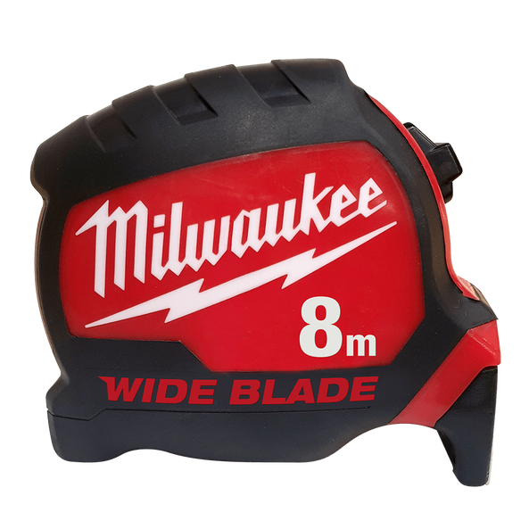 Milwaukee WIDE BLADE™ Tape Measure 8m - 48220208 - Available at Power Tool Specialists, Carlton, Victoria, Australia.