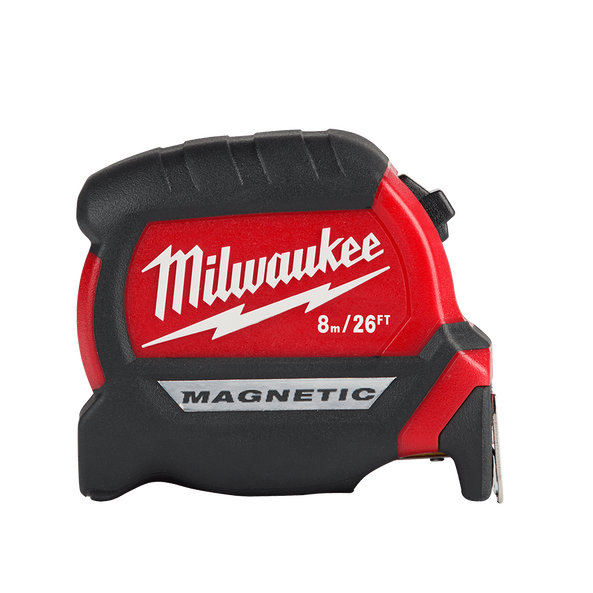 Milwaukee Compact Magtc Tape Measure 8m/26ft - 48220526 - Available at Power Tool Specialists, Carlton, Victoria, Australia.