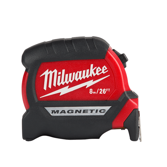 Milwaukee Compact Magtc Tape Measure 8m/26ft - 48220526 - Available at Power Tool Specialists, Carlton, Victoria, Australia.