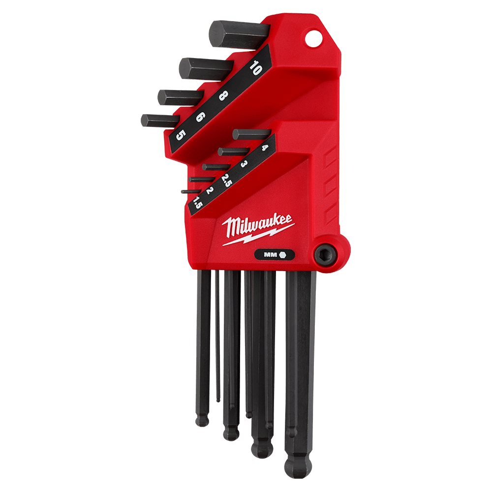Milwaukee 9PC Metric L-Style with Ball End Hex Key Set - 48222186 - Available at Power Tool Specialists, Carlton, Victoria, Australia.