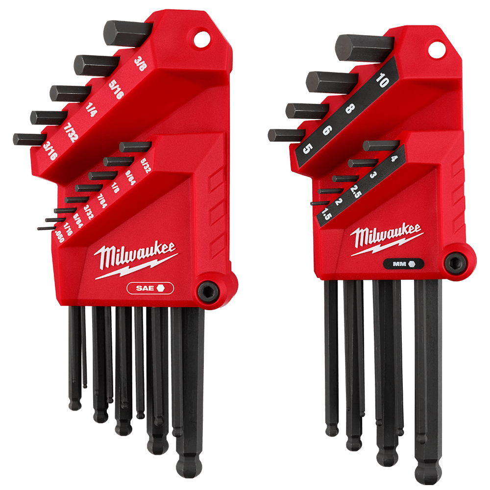 Milwaukee 22PC SAE/Metric L-Style with Ball End Hex Key Set - 48222187 - Available at Power Tool Specialists, Carlton, Victoria, Australia.