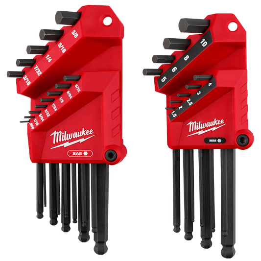 Milwaukee 22PC SAE/Metric L-Style with Ball End Hex Key Set - 48222187 - Available at Power Tool Specialists, Carlton, Victoria, Australia.
