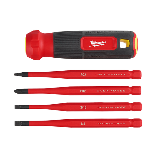Milwaukee 4-in-1 1000v Insulated Multi-Bit Screwdriver  - 48222216 available at Power Tool Specialists, Carlton, VIC, AUSTRALIA