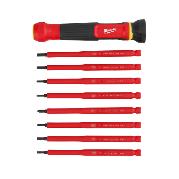 Milwaukee 8-in-1 1000v Insulated Precision Multi-Bit Screwdriver  - 48222217 available at Power Tool Specialists, Carlton, VIC, AUSTRALIA