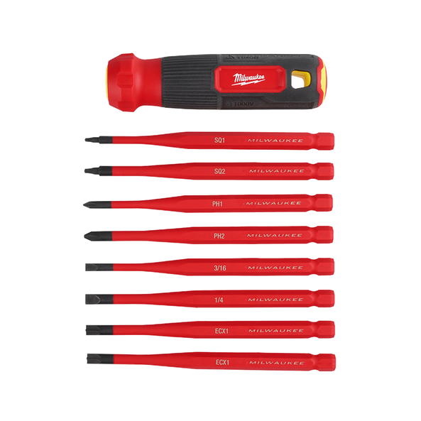 Milwaukee 8-in-1 1000v Insulated Multi-Bit Screwdriver  - 48222218 available at Power Tool Specialists, Carlton, VIC, AUSTRALIA
