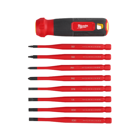 Milwaukee 8-in-1 1000v Insulated Multi-Bit Screwdriver  - 48222218 available at Power Tool Specialists, Carlton, VIC, AUSTRALIA